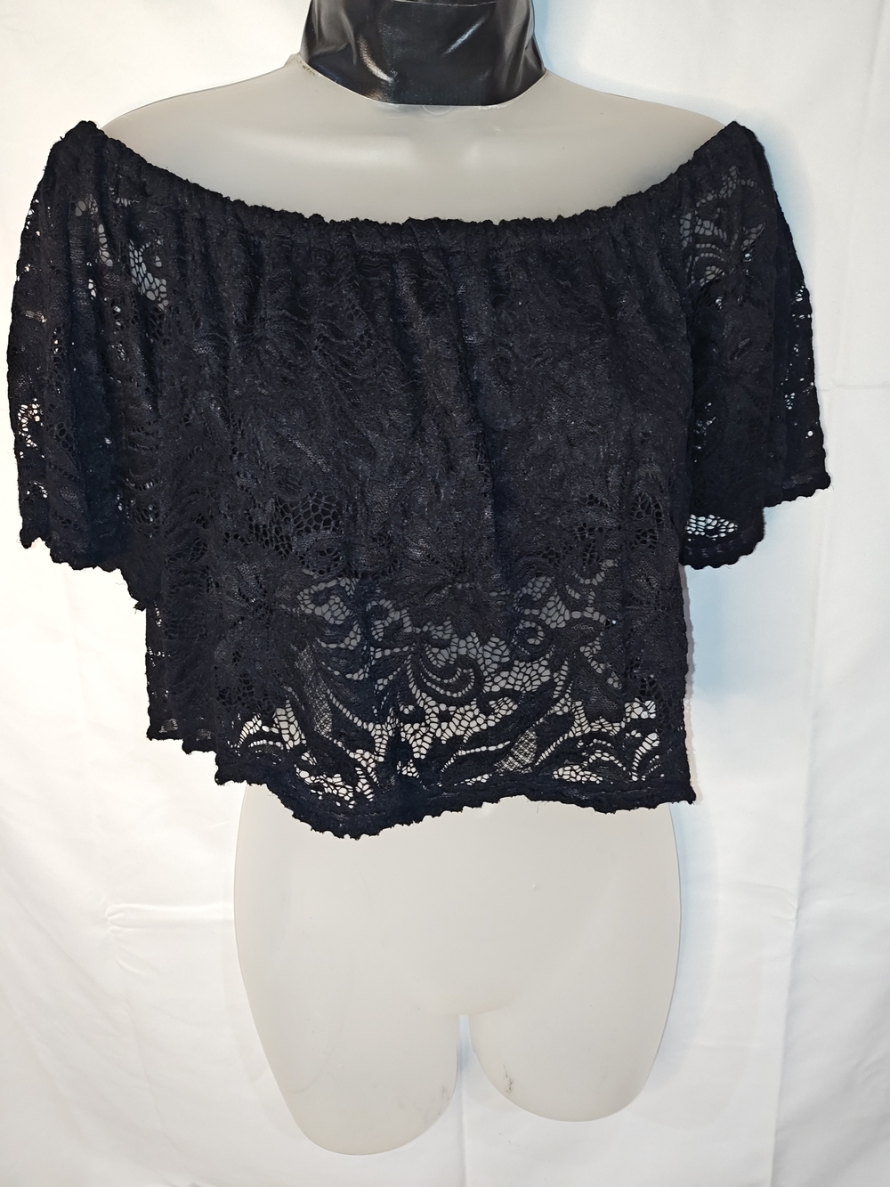 Ambiance Black Lace Off-the-Shoulder Crop Top